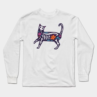 Colorful Day of the Dead Cat | Dia de los Muertos Gato Long Sleeve T-Shirt